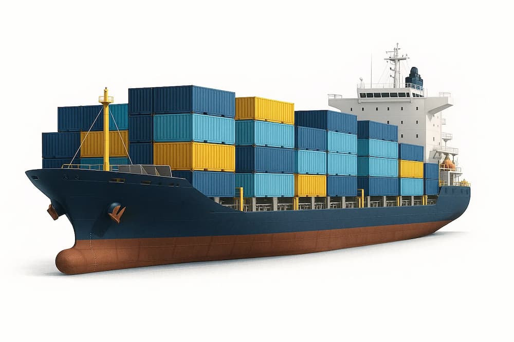 large modern cargo ship fully loaded with containers